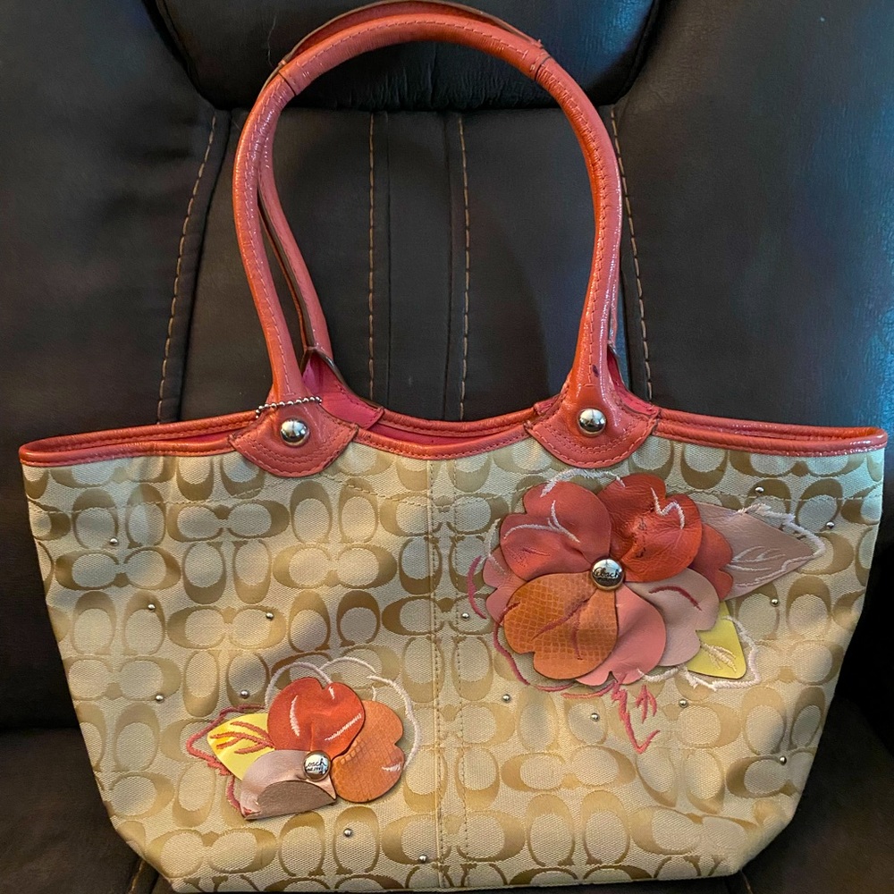 Pink Coach Purse with large flowers